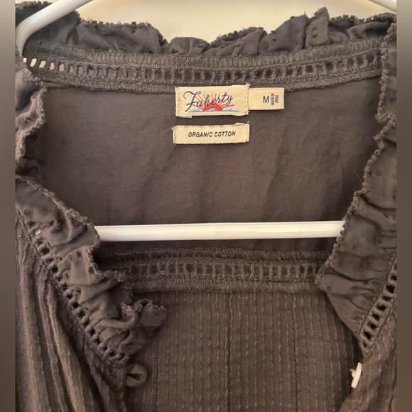 Faherty Willa Ruffled Boho 100% Organic Cotton Button Down Shirt, Charcoal, M - Picture 5 of 8